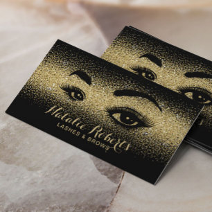 Lashes & Brows Makeup Artist Modern Black Gold Business Card