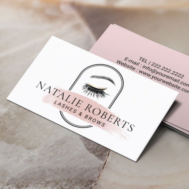 Lashes Brows Makeup Artist Modern Pink Brushstroke Business Card (Creator Uploaded)