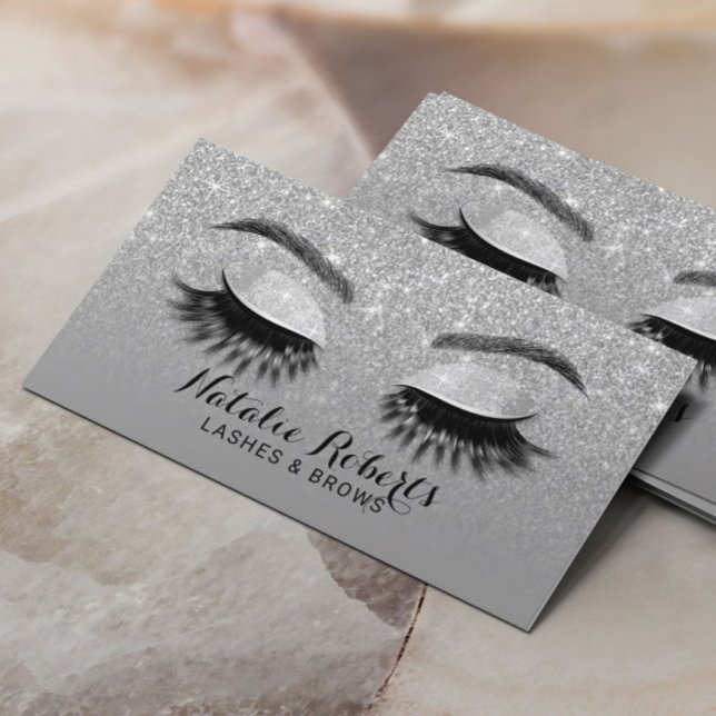 Lashes Brows Makeup Artist Modern Silver Glitter  Business Card (Creator Uploaded)
