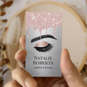 Lashes Brows Makeup Artist Rose Gold Drips Silver Business Card