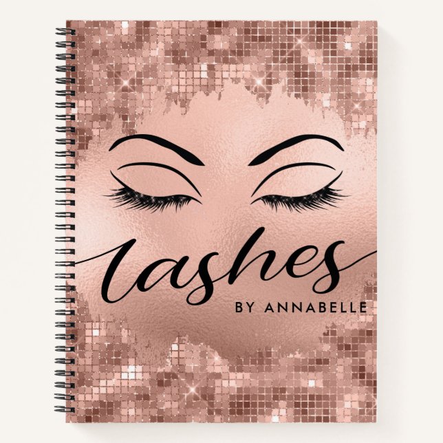 Lashes & Brows Makeup Artist Rose Gold Notebook (Front)