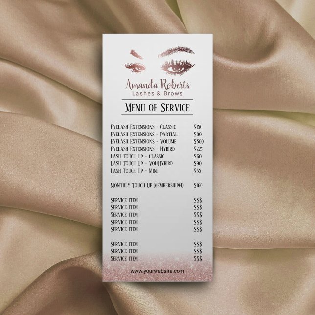 Lashes Brows Makeup Artist Rose Gold Price List Rack Card (Creator Uploaded)