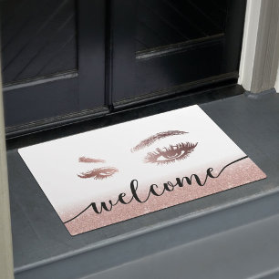 Lashes Brows Makeup Artist Rose Gold Salon Welcome Doormat