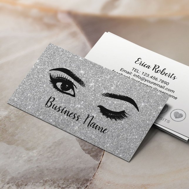 Lashes Brows Makeup Artist Silver Glitter Loyalty Card (Creator Uploaded)