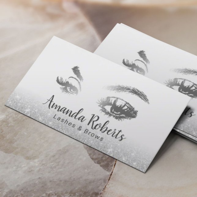 Lashes & Brows Makeup Artist Silver Glitter Salon Business Card (Creator Uploaded)