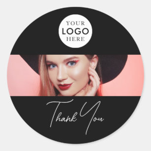 Lashes Brows Makeup Beauty Salon Logo Thank You Classic Round Sticker