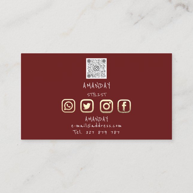  Lashes Brows Makeup Logo Social Media Burgundy Business Card (Back)