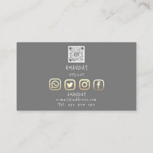  Lashes Brows Makeup Logo Social Media Grey Gold Business Card