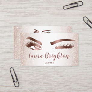 Lashes & Brows Makeup Rose Gold Glitter Wink Eyes Business Card