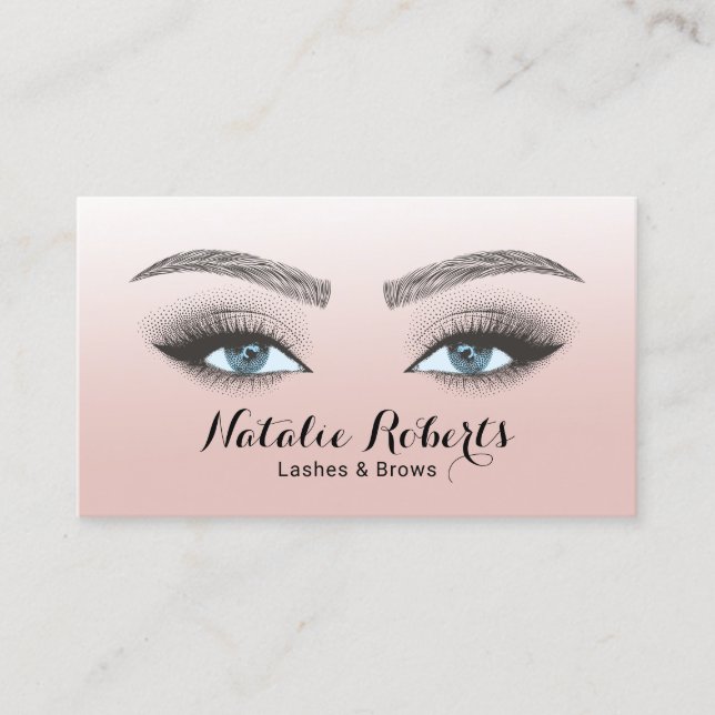 Lashes Brows Microblading Beauty Salon Blush Pink  Business Card (Front)