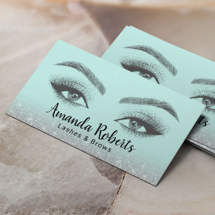 Lashes & Brows Microblading Mint & Silver Glitter Business Card