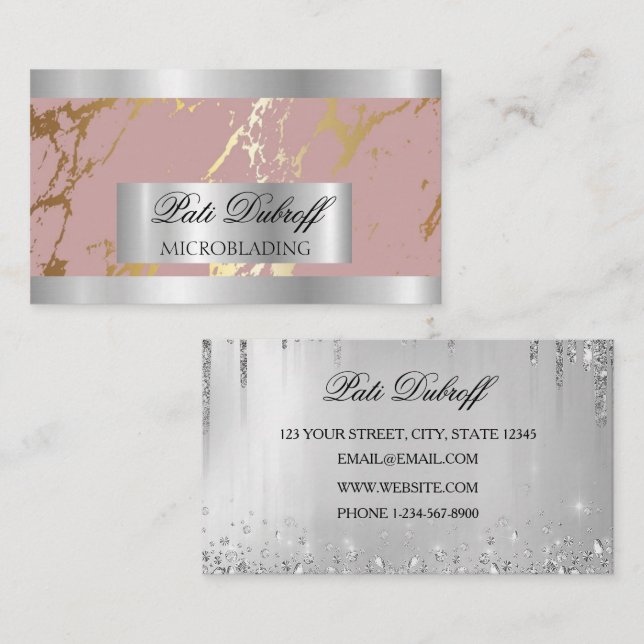 Lashes & Brows Microblading Pink & Silver Glitter Business Card (Front/Back)