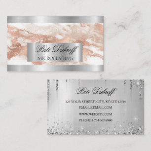 Lashes & Brows Microblading Pink & Silver Glitter Business Card