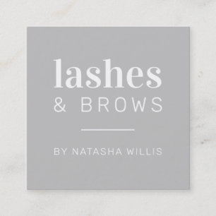 LASHES & BROWS modern minimalist pale grey black Square Business Card
