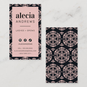 LASHES & BROWS stylish vintage black pink black Business Card