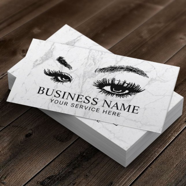 Lashes & Brows White Marble Makeup Artist Business Card (Creator Uploaded)