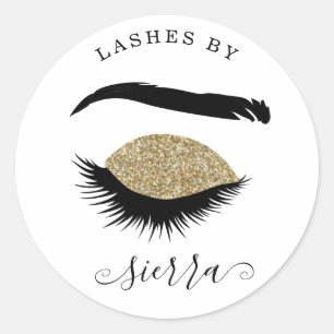 Lashes By Gold Glitter Classic Round Sticker