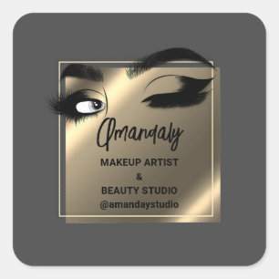 Lashes Cleaner Makeup Beauty Shop Thank Grey Gold Square Sticker