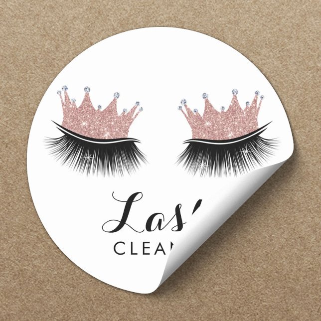 Lashes Cleaner Modern Rose Gold Crown Eyelash Classic Round Sticker (Creator Uploaded)