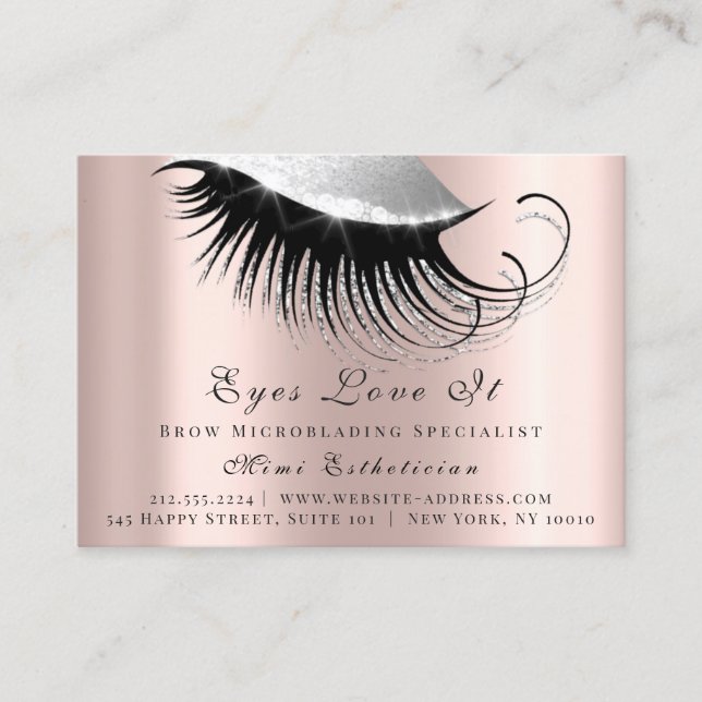Lashes Extension Aftercare Instruction Rose Silver Appointment Card (Front)