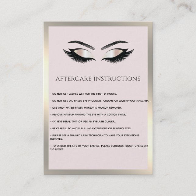 Lashes Extension Aftercare Instructions luxury Business Card (Front)