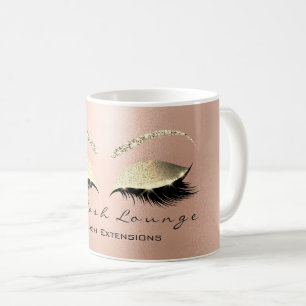 Lashes Extension Beauty Browns Pink Gold Glitter Coffee Mug