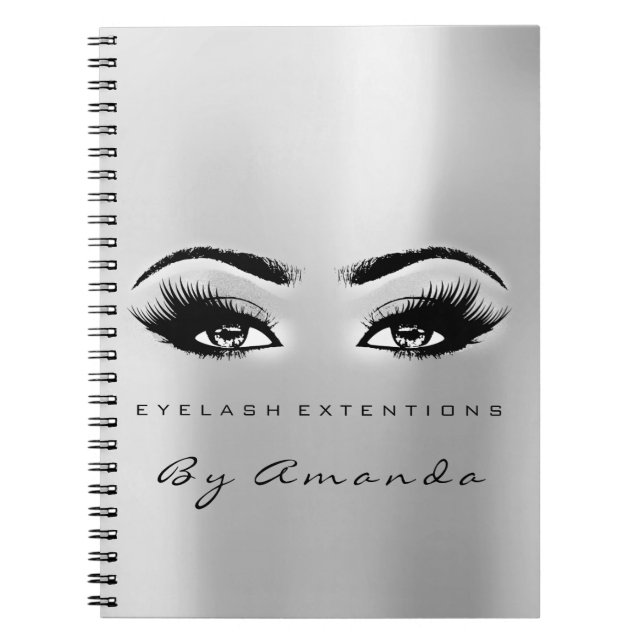Lashes Extension Eyes Makeup Artist Grey Silver Notebook (Front)