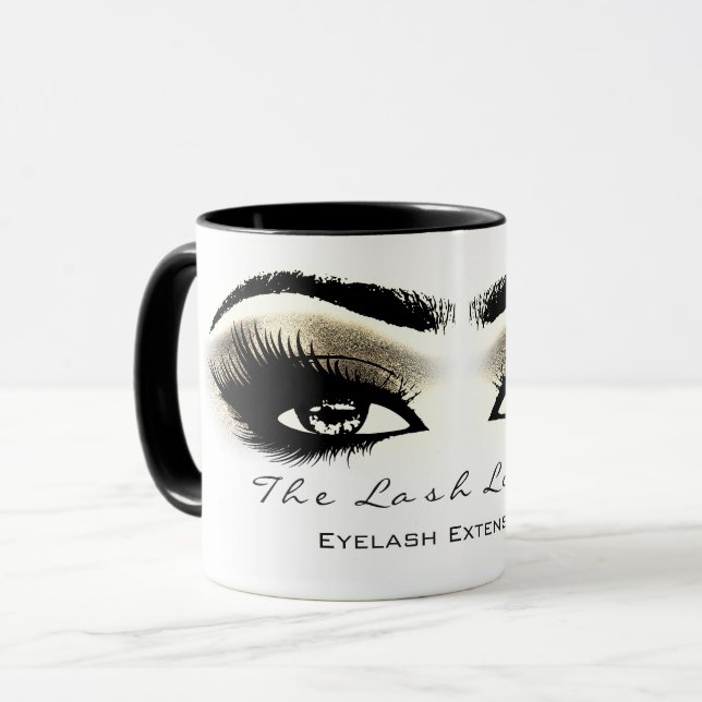 Lashes Extension Makeup Studio Gold Eyes White Mug (Front Left)
