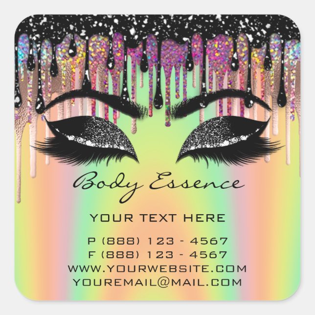 Lashes Extension Shop Holograph Black Yellow Square Sticker (Front)