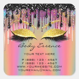 Lashes Extension Shop Holograph Drip Rose Square Sticker