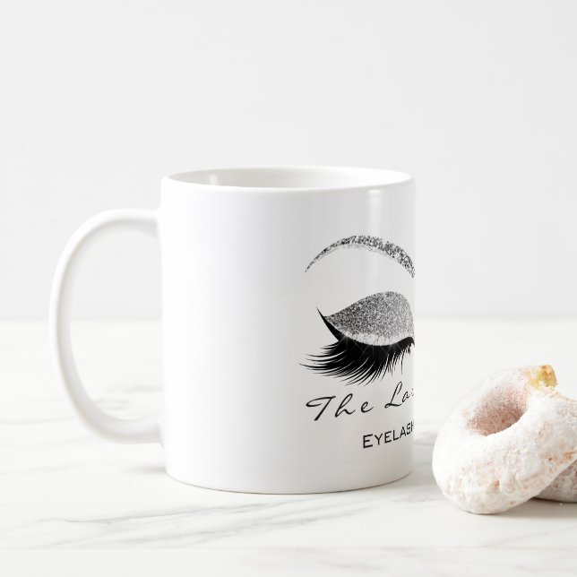 Lashes Extention Beauty Studio Silver Grey Glitter Coffee Mug (With Donut)