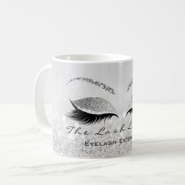 Lashes Extention Beauty Studio Silver Grey Glitter Coffee Mug (Front Left)