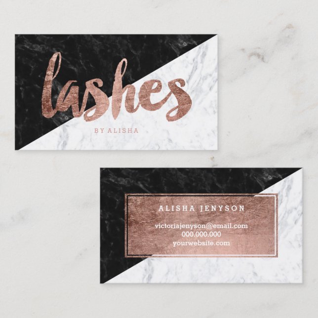 Lashes eye block faux rose gold typography marble business card (Front/Back)