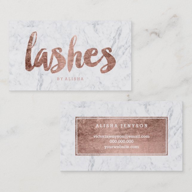 Lashes eye modern faux rose gold typography marble business card (Front/Back)