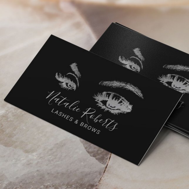 Lashes Eyelash Makeup Artist Elegant Black Salon Business Card (Creator Uploaded)