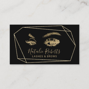 Lashes Eyelash Makeup Artist Geometric Black Gold Business Card