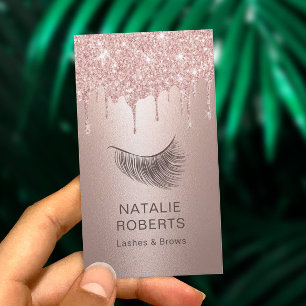 Lashes Eyelash Makeup Artist Rose Gold Drips Business Card