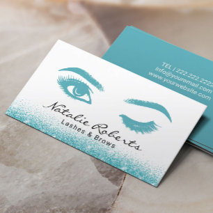 Lashes Eyelash Makeup Artist Wink Eye Teal Glitter Business Card