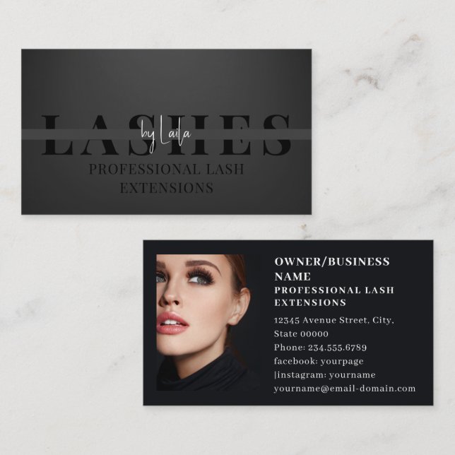 Lashes/ Eyelash Salon Photo Black Luxury Business Card (Front/Back)