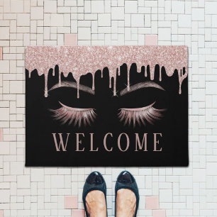 Lashes Eyelash Salon Rose Gold Drips Welcome Doormat