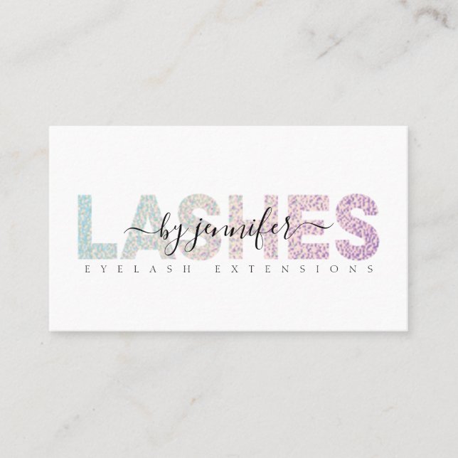 Lashes Eyelash Specialist Holographic Foil Script Business Card (Front)