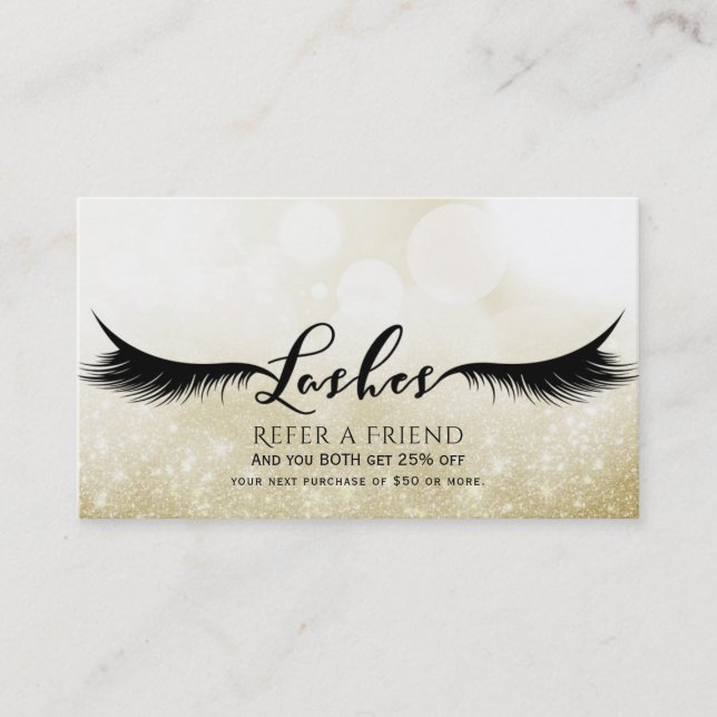 Lashes Eyelashes Extensions Gold Refer a Friend Referral Card (Front)