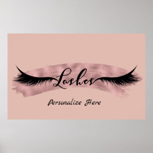 Lashes Eyelashes Rose Gold Blush Pink Beauty Salon Poster