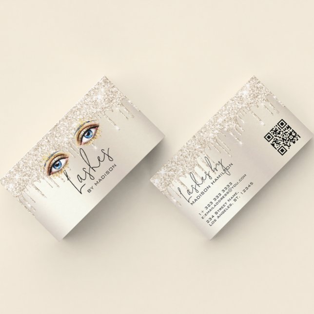 Lashes Glam Champagne Dripping Glitter Business Card (Creator Uploaded)