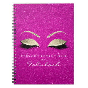 Lashes Glitter Eyes Makeup Bright Pink Gold Name Notebook