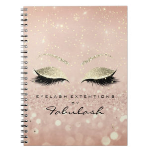 Lashes Glitter Eyes Makeup Pink Rose Gold Skinny Notebook