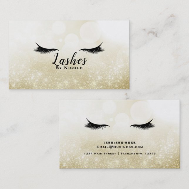 Lashes Gold Sparkle Glamour Eyelashes Chic Makeup Business Card (Front/Back)