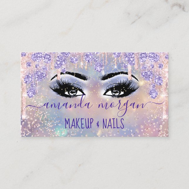Lashes Hairdresser Makeup Rose Smoky Holograph Business Card (Front)