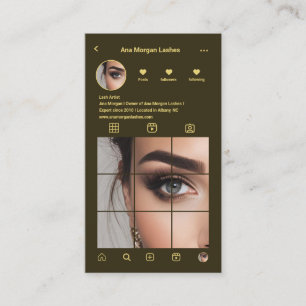 Lashes Instagram Photo Grid Qr Code Dark Green Business Card