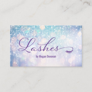 Lashes Logo Purple and Teal Bokeh Sparkle Business Card